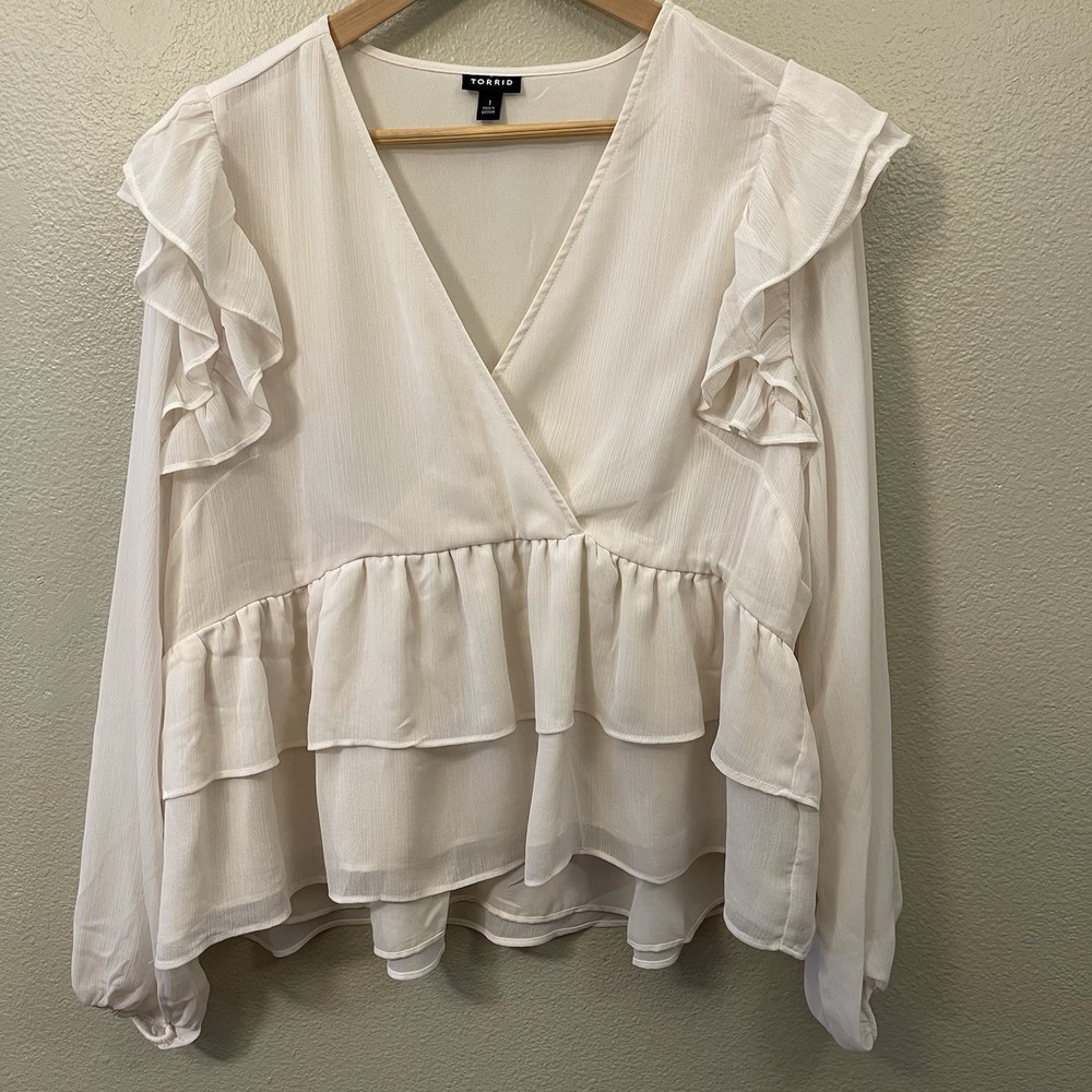 Torrid 1 Sheer Chiffon Fairy Peplum Top Flowy Coquette Cream Dreamy Soft Girl